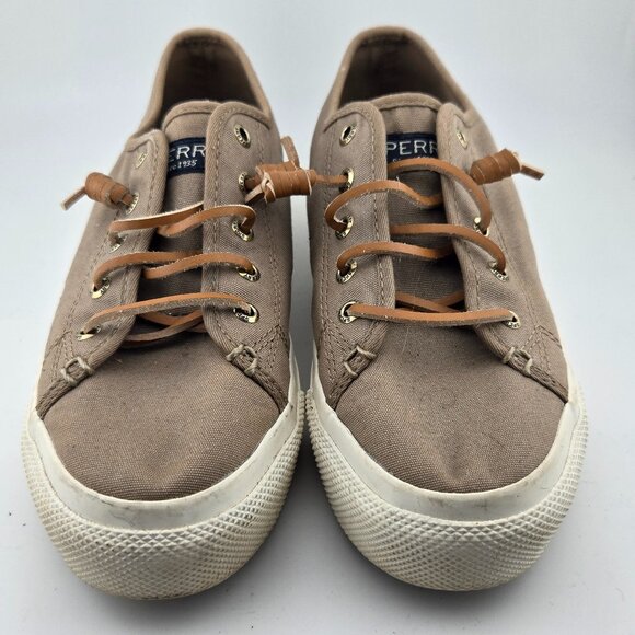 Sperry Pier View Low Sneakers – Taupe Canvas w/ Leather Laces | Women’s 7M - Picture 1 of 10